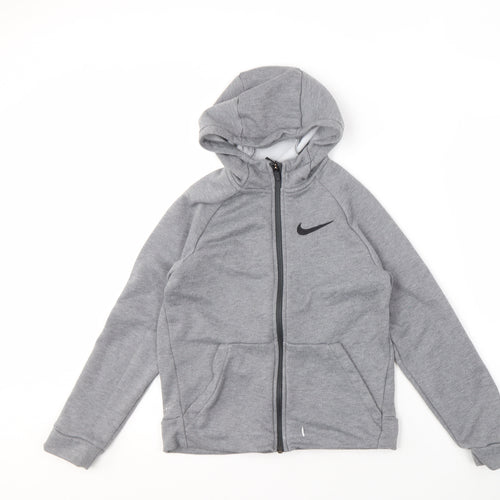 Nike Boys Grey Full Zip Hoodie - Size L, Perfect for School and Gym