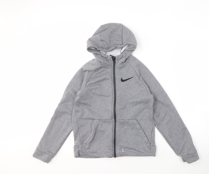Nike Boys Grey Full Zip Hoodie - Size L, Perfect for School and Gym