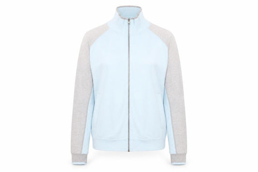Front view of Champion unisex blue/grey track jacket m