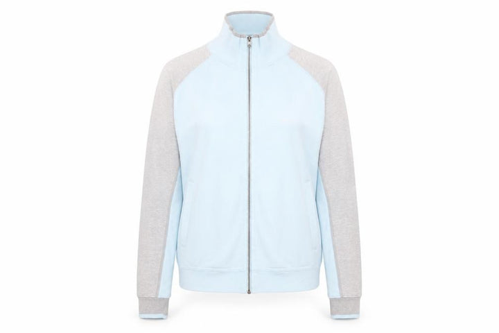 Front view of Champion unisex blue/grey track jacket m