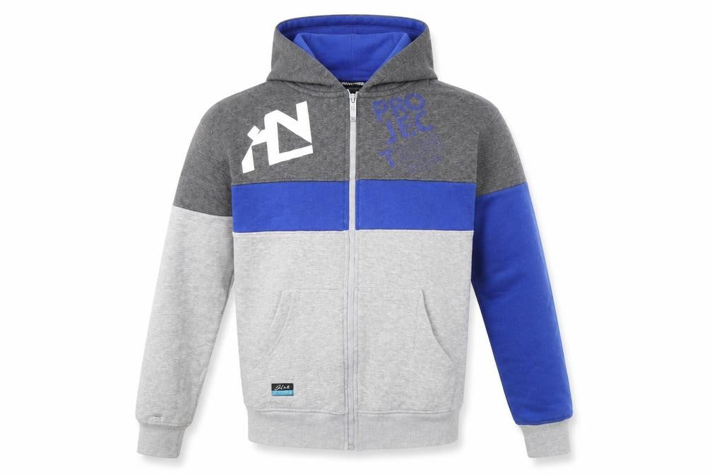 Front view of HNL Projection Men's Grey Blue Full Zip Hoodie S