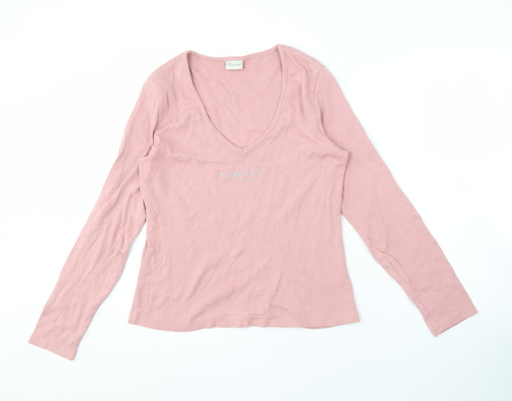 Hamnett Women's Pink V-Neck Long Sleeve T-Shirt