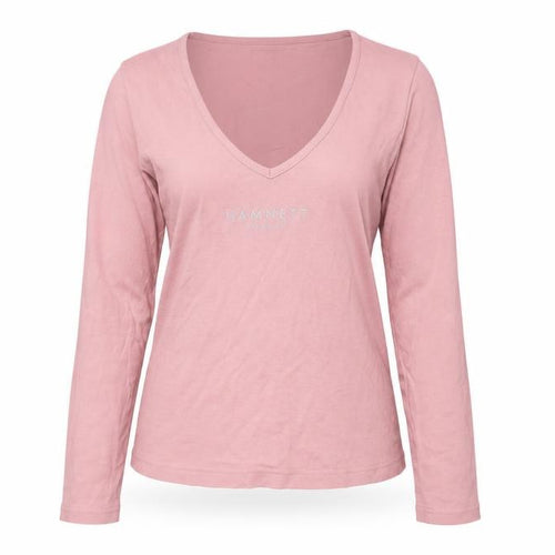 Hamnett Women's Pink V-Neck Long Sleeve T-Shirt