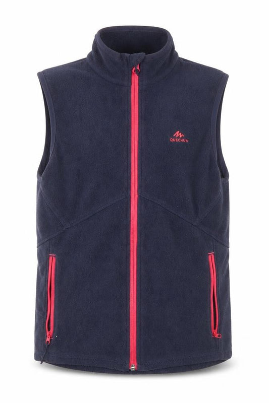 Front view of Quechua girls’' blue fleece jacket, size 9-10, lightweight activewear