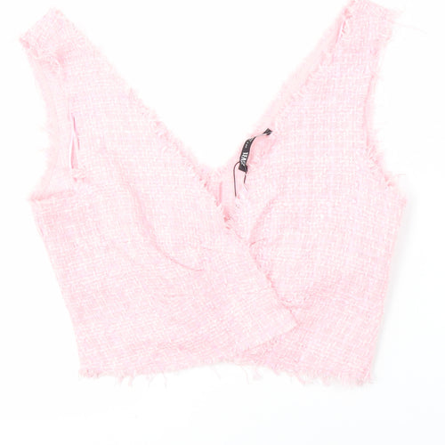 Zara Women's Pink Cropped Blouse - Size S
