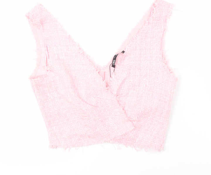 Zara Women's Pink Cropped Blouse - Size S