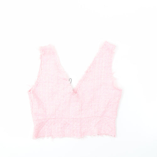 Zara Women's Pink Cropped Blouse - Size S