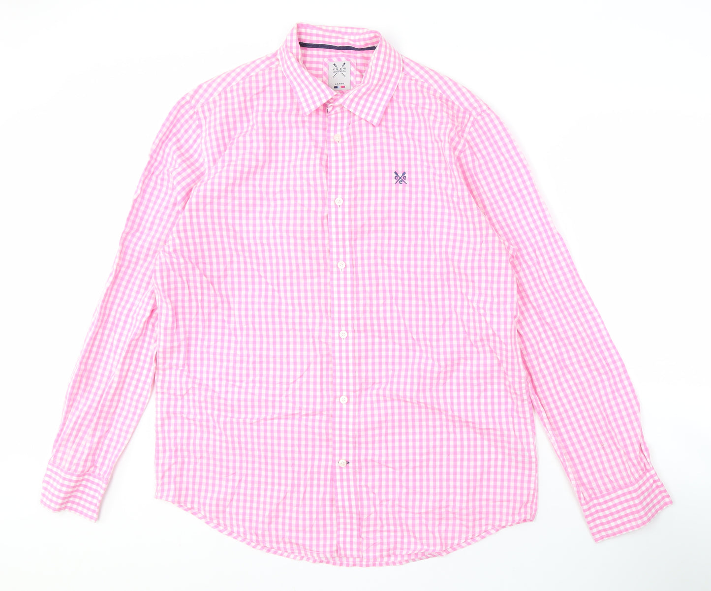 Crew Clothing Co. Men's Pink Check Long Sleeve Button-Up