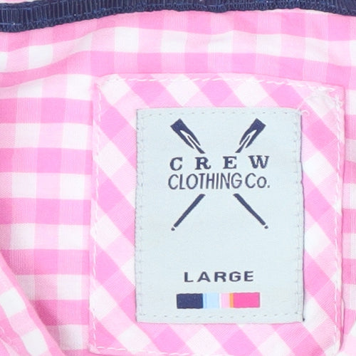 Crew Clothing Co. Men's Pink Check Long Sleeve Button-Up