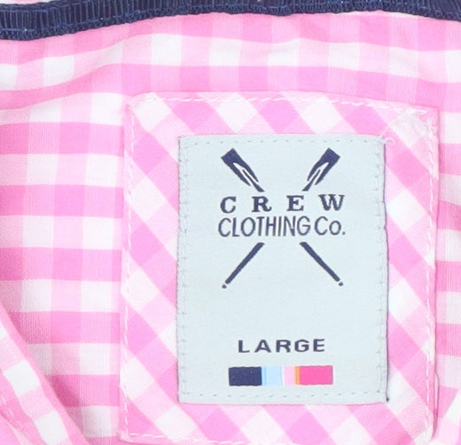 Crew Clothing Co. Men's Pink Check Long Sleeve Button-Up