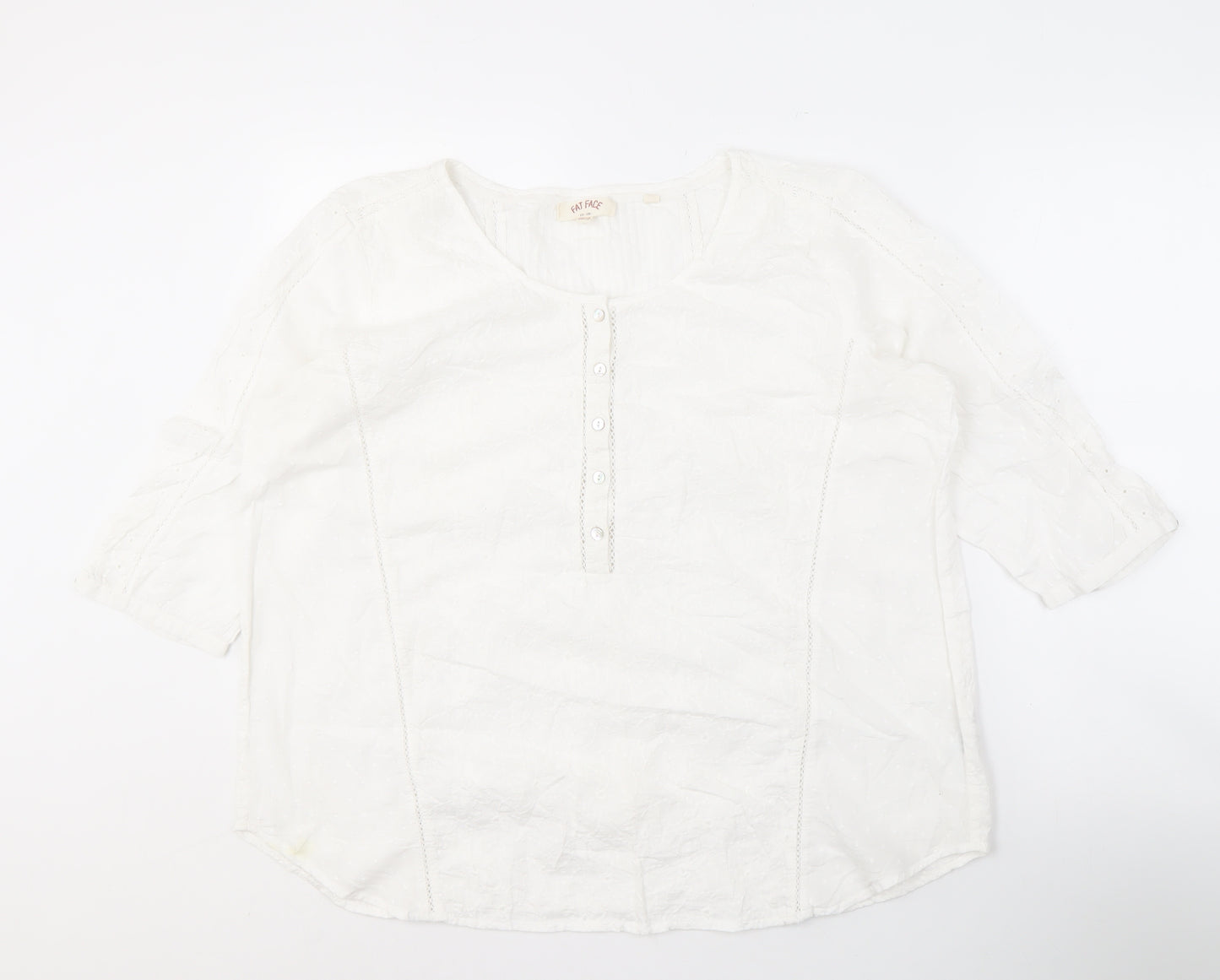 Fat Face Women's White Blouse, Size 18, 3/4 Sleeve