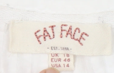 Fat Face Women's White Blouse, Size 18, 3/4 Sleeve