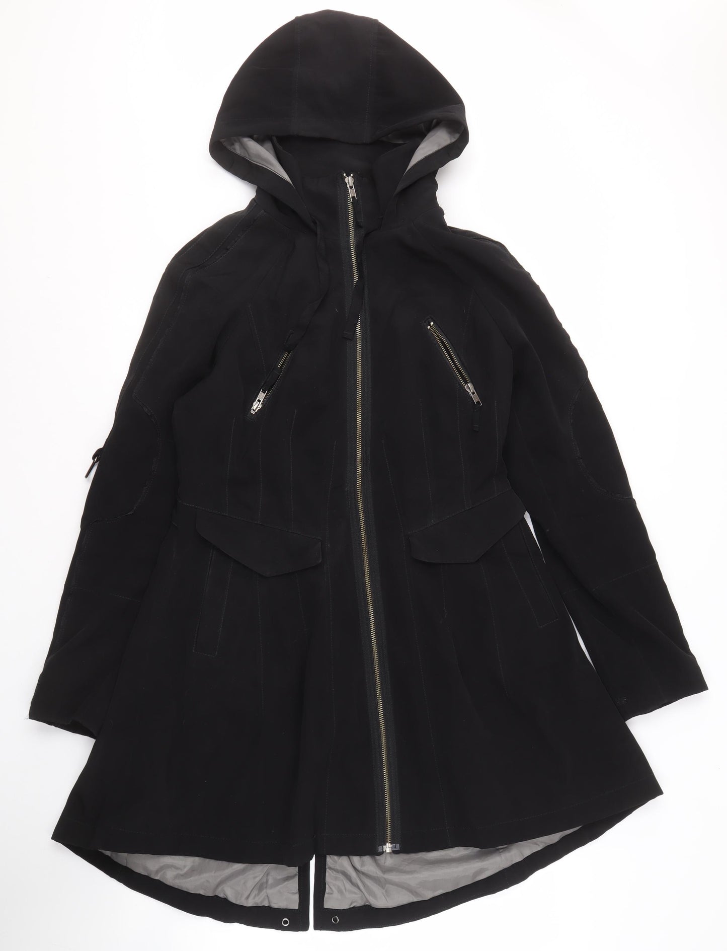 Next Women's Black Polyester Long Parka Coat - Size 16