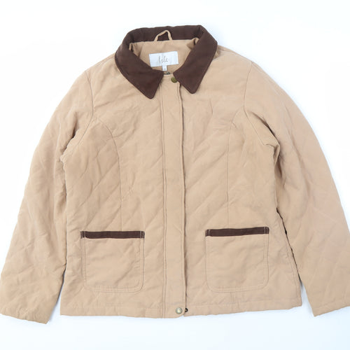 Isle Women's Beige Quilted Jacket Size 14 Lined Casual