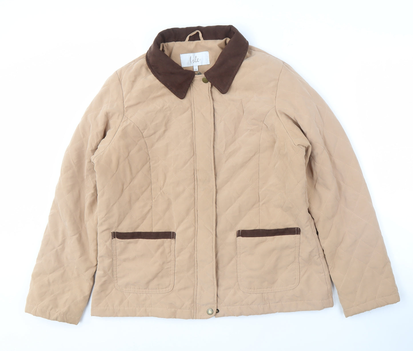 Isle Women's Beige Quilted Jacket Size 14 Lined Casual