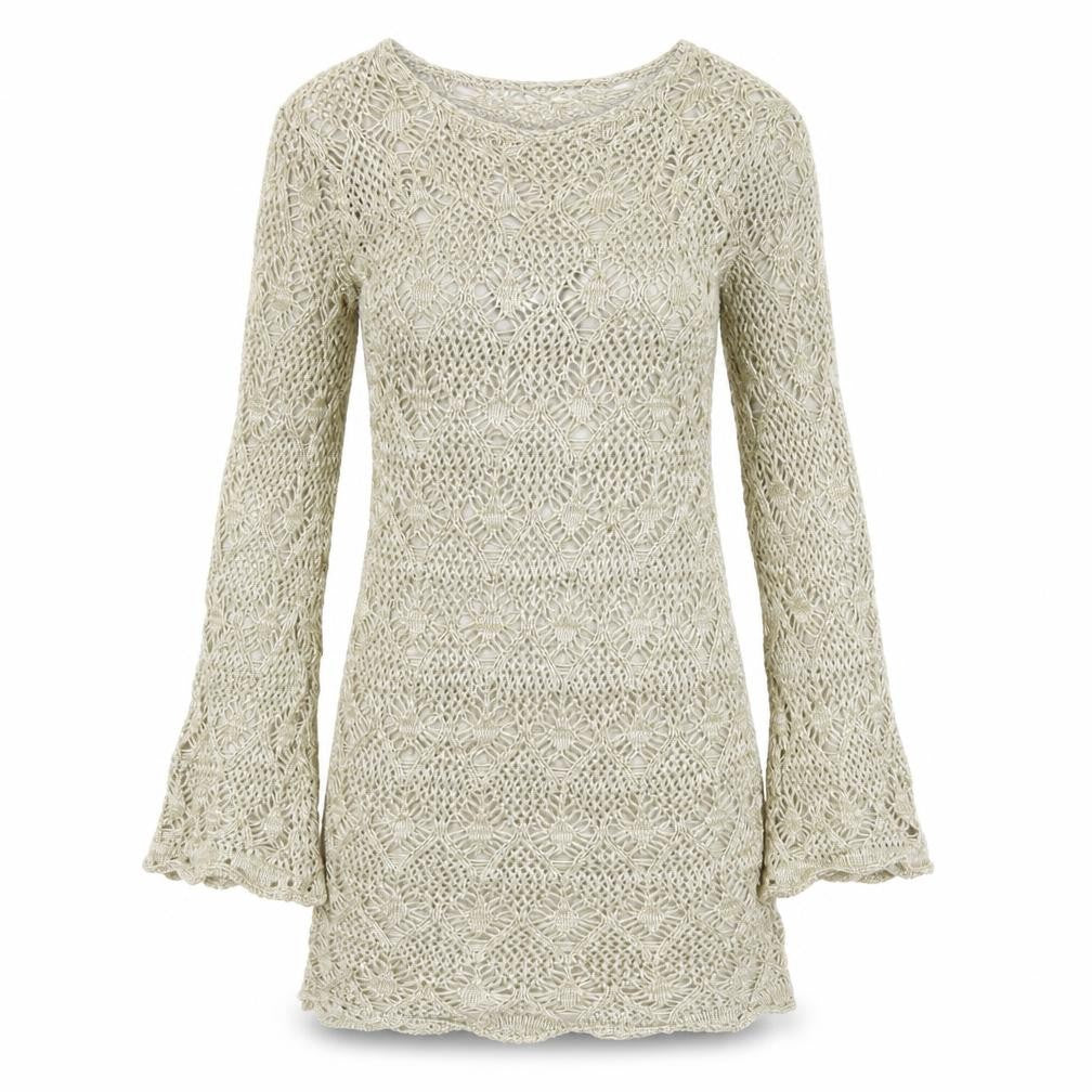 Front view of EGO Women's Beige Open-Knit jumper, size S