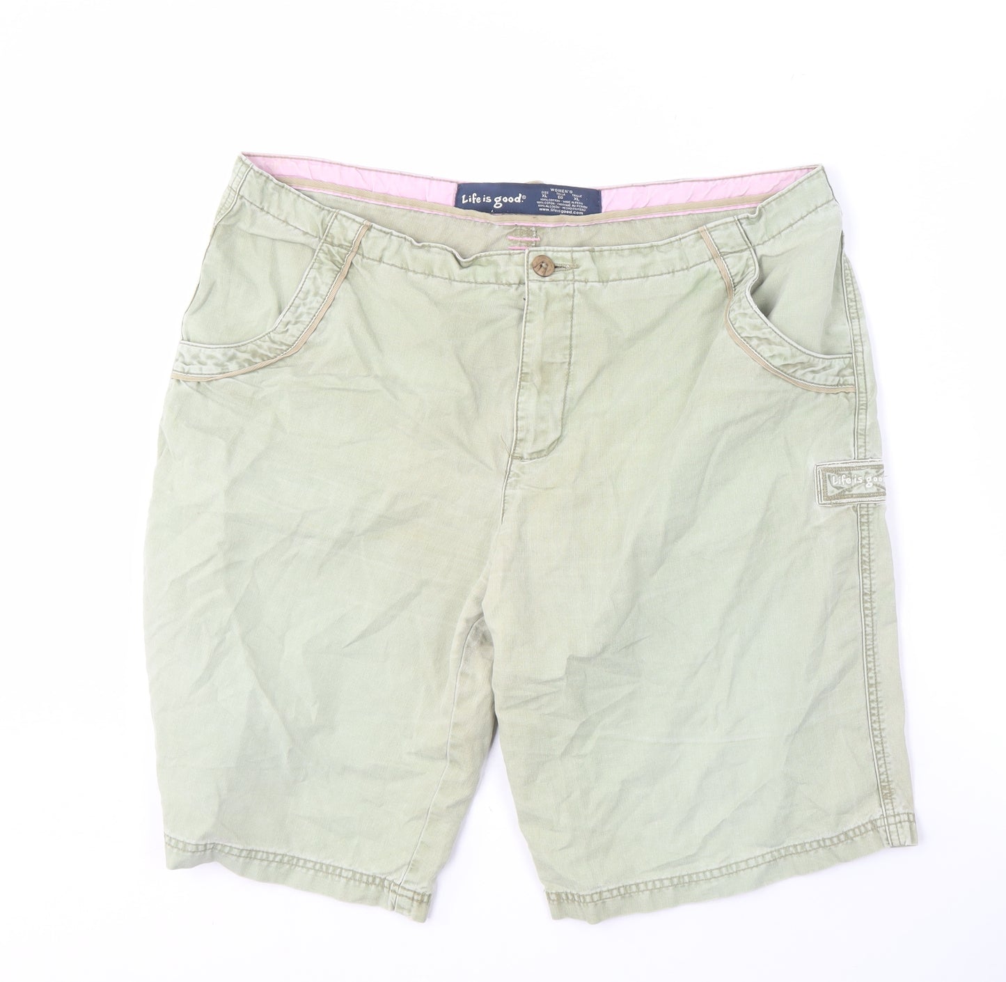 Life is good Women's Green XL Cotton Casual Shorts