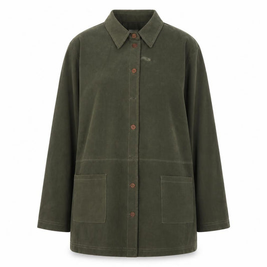 Front view of Variations Women's Green Plus Size Button-Up Shirt