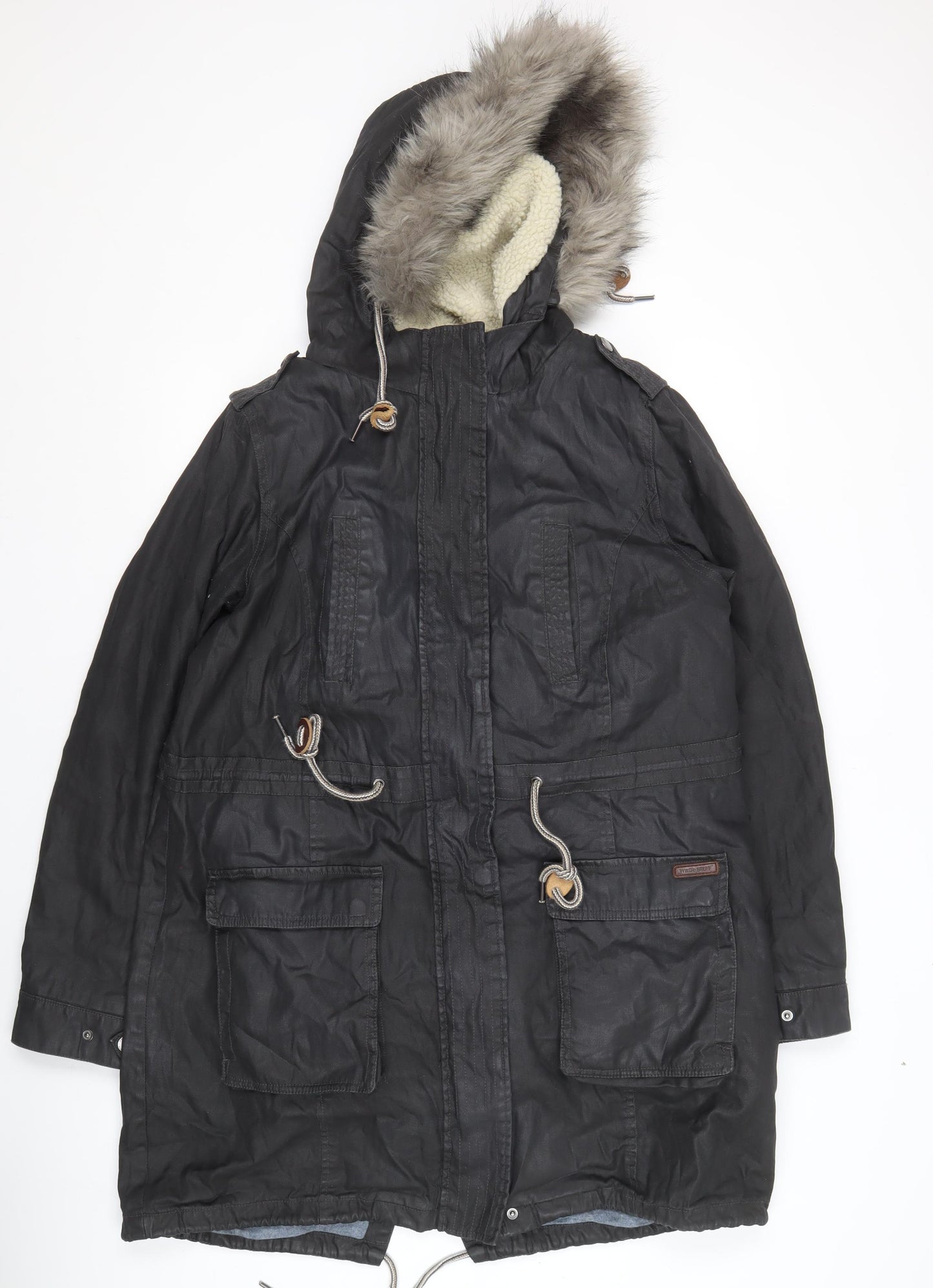 White Stuff Women's Black Parka Size 16 Lined Hooded