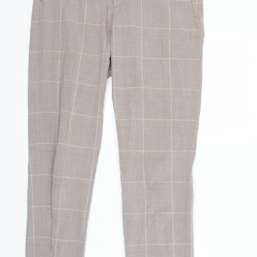 H&M Women’s Beige Check Slim Fit Trousers Size 8