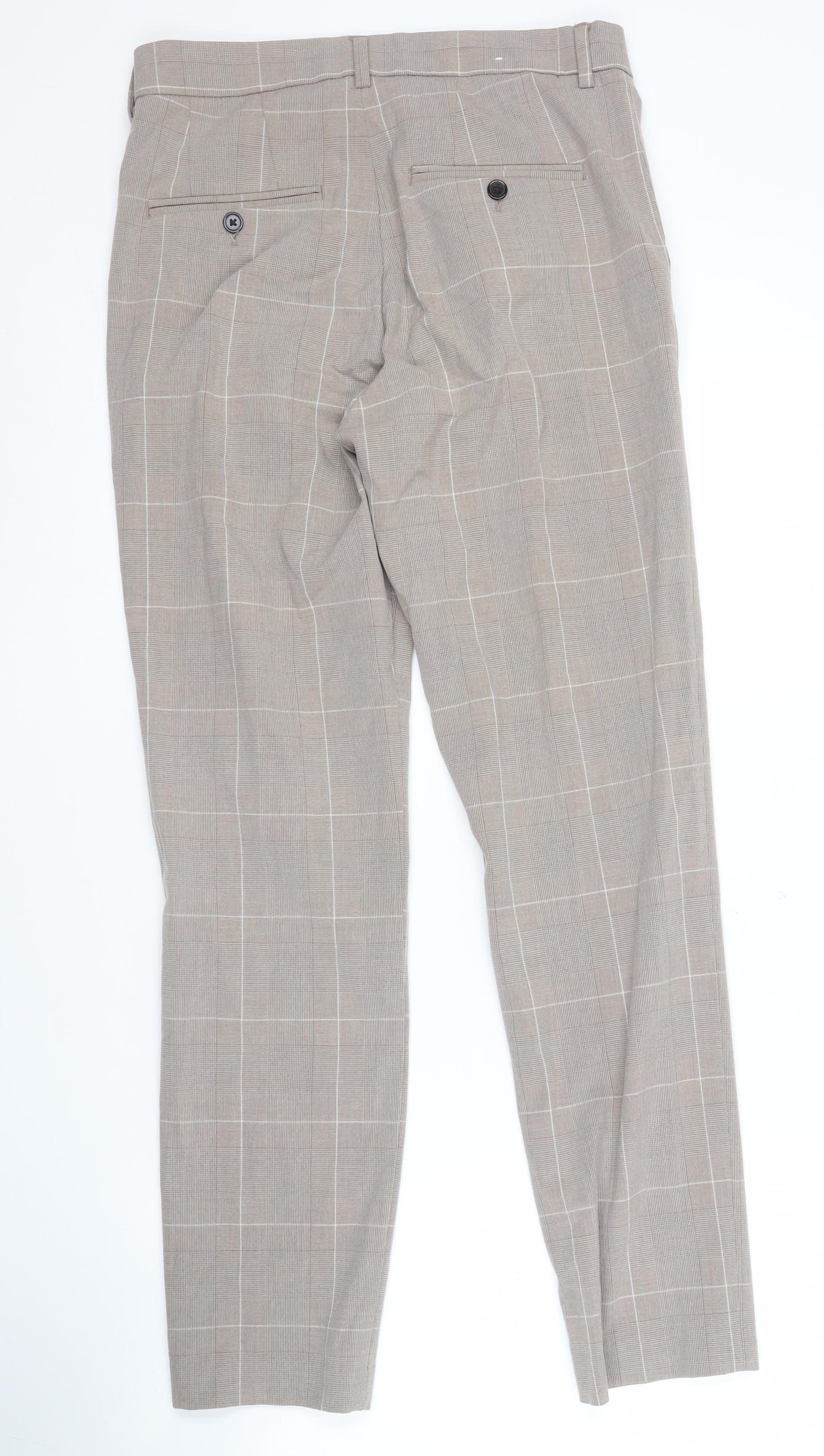 H&M Women’s Beige Check Slim Fit Trousers Size 8