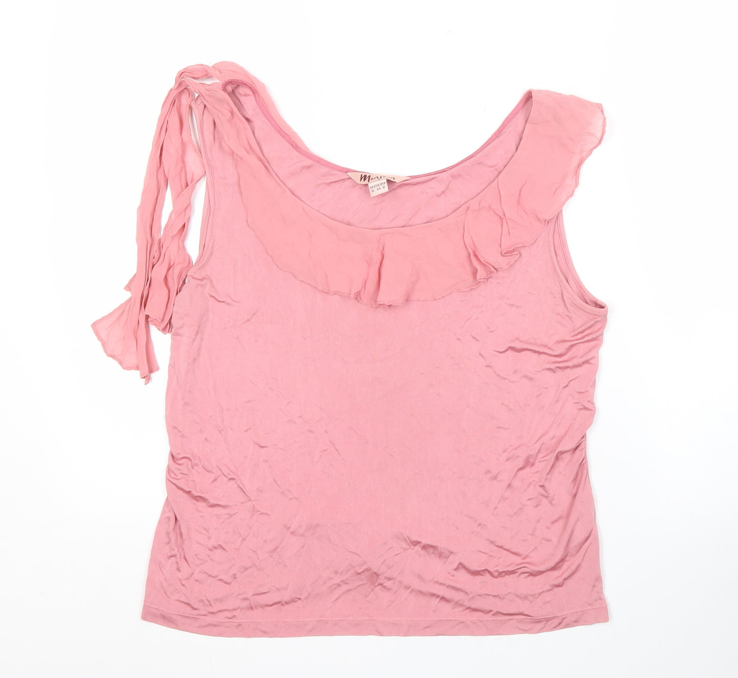 Monsoon Women's Pink Silk Blouse, Size 16, Ruffle Accent