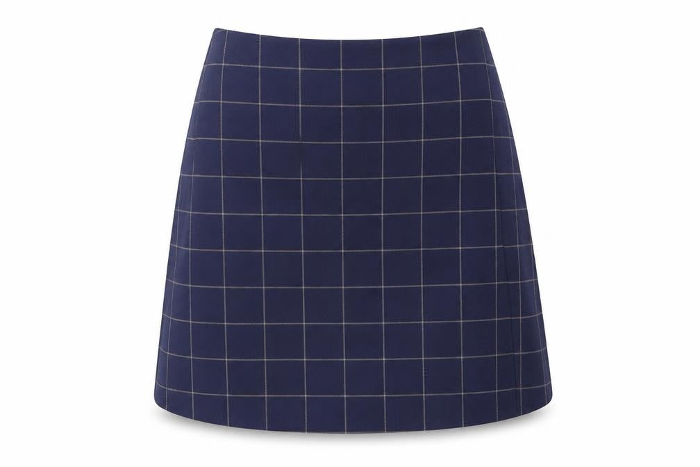 Front view of Monki Women's Blue Check Pencil Skirt, size 8