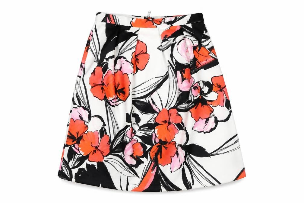 Front view of Roman Women's Multicoloured Floral A-Line Skirt, size 14