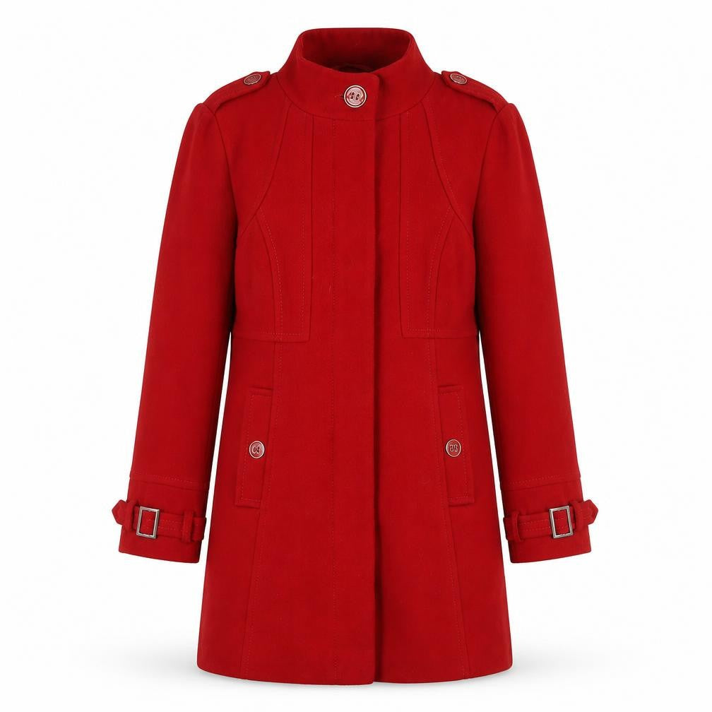 Front view of Wallis Women's Red Mid-Length Belted Coat, size 8