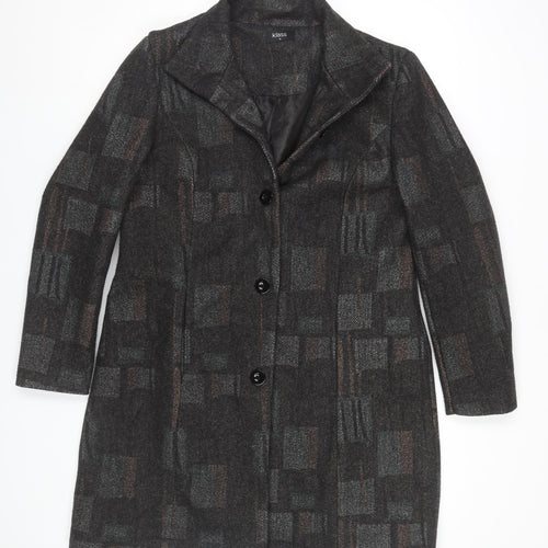 Klass Women's Black Geometric Mid-Length Coat Size 16