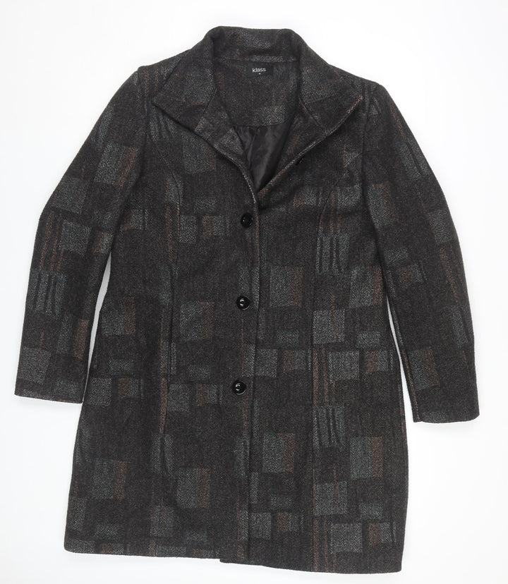 Klass Women's Black Geometric Mid-Length Coat Size 16