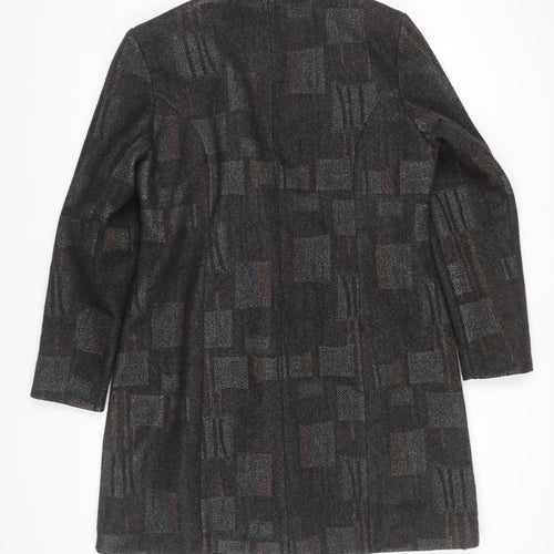 Klass Women's Black Geometric Mid-Length Coat Size 16