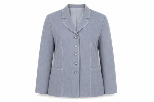 Front view of Marcona Women's Blue, size 14, Button Blazer