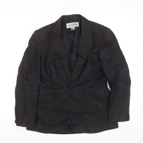 Warehouse Black Linen Blazer for Women, Size 12