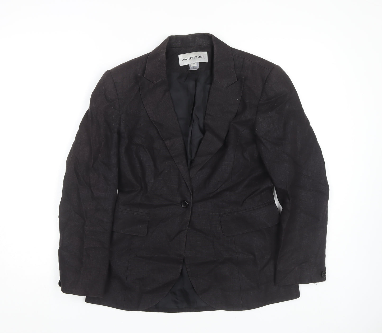 Warehouse Black Linen Blazer for Women, Size 12