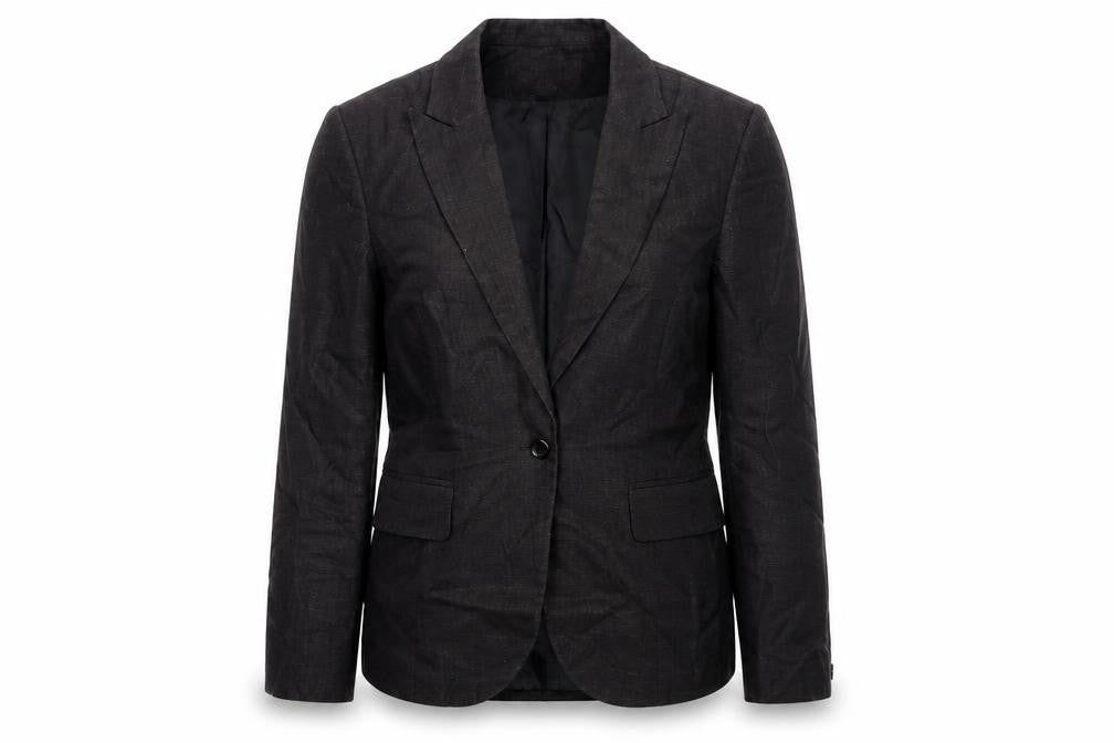Front view of Warehouse Black Linen Blazer for Women, size 12