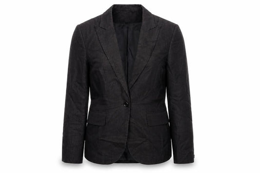 Front view of Warehouse Black Linen Blazer for Women, size 12