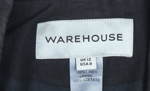 Warehouse Black Linen Blazer for Women, Size 12