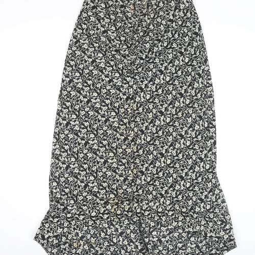 Topshop Women's Black Floral Midi Skirt Size 8