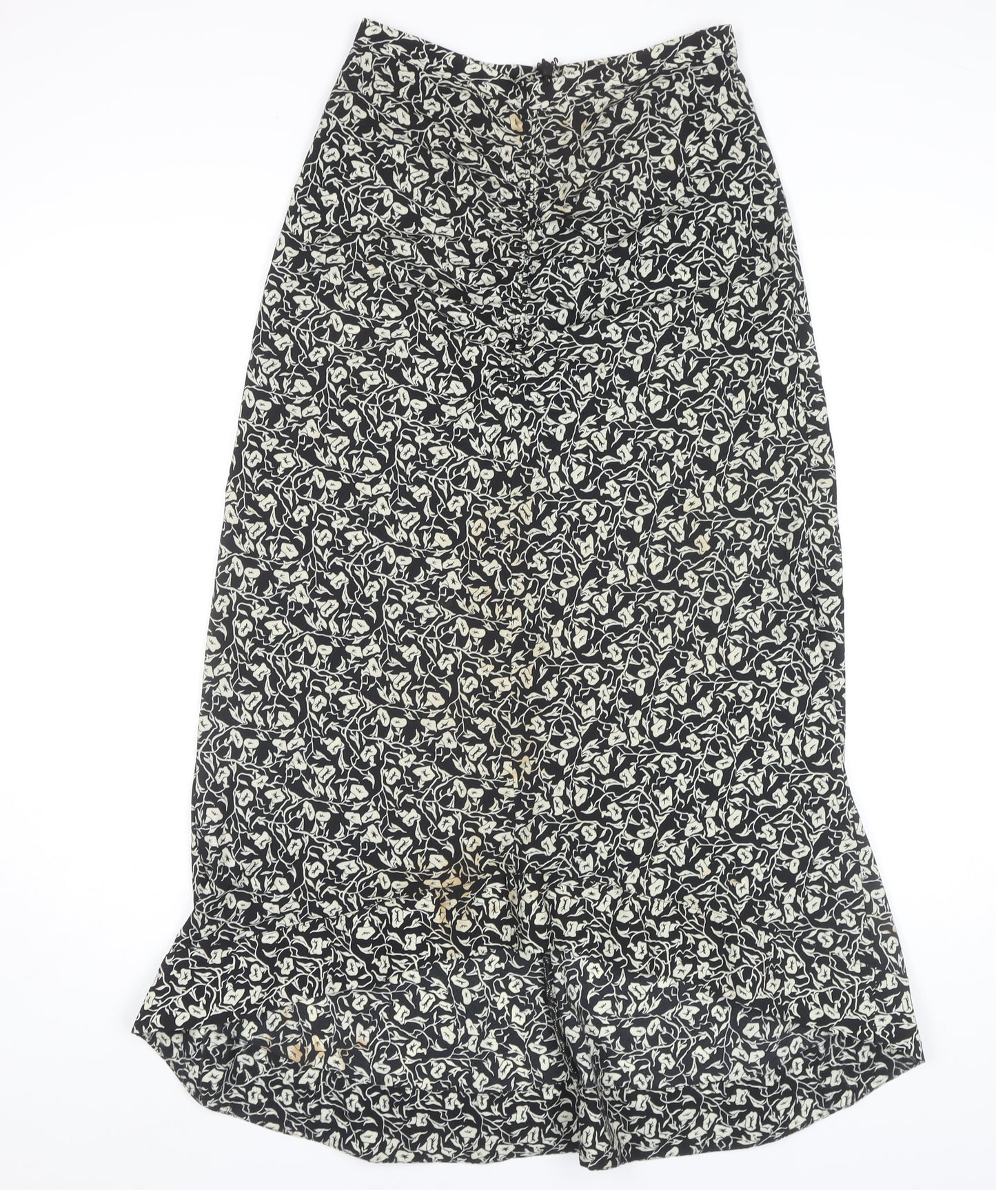 Topshop Women's Black Floral Midi Skirt Size 8