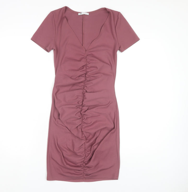 Zara Women's Pink Bodycon Dress Size M