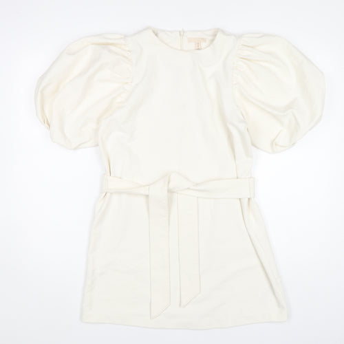 H&M Women's S Ivory A-Line Puff Sleeve Mini Dress
