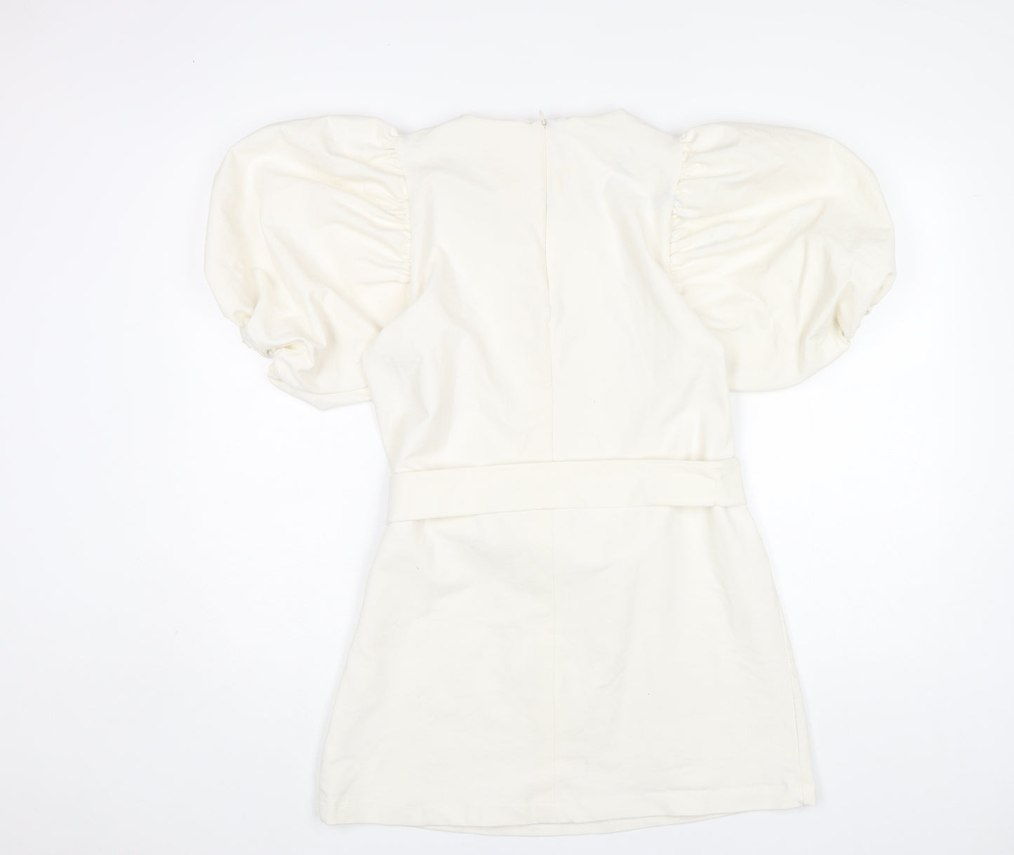 H&M Women's S Ivory A-Line Puff Sleeve Mini Dress