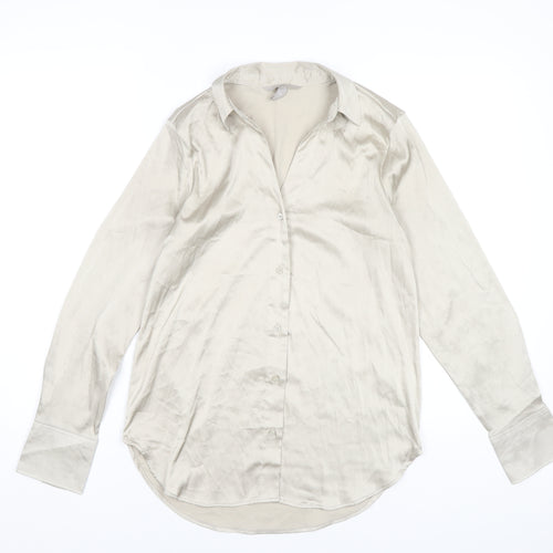 H&M Women's Beige Button-Up Shirt - Size 12