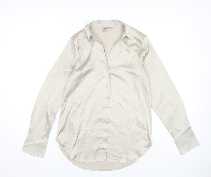 H&M Women's Beige Button-Up Shirt - Size 12