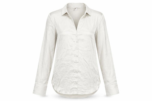 Front view of H&M Women's Beige Button-Up Shirt -, size 12