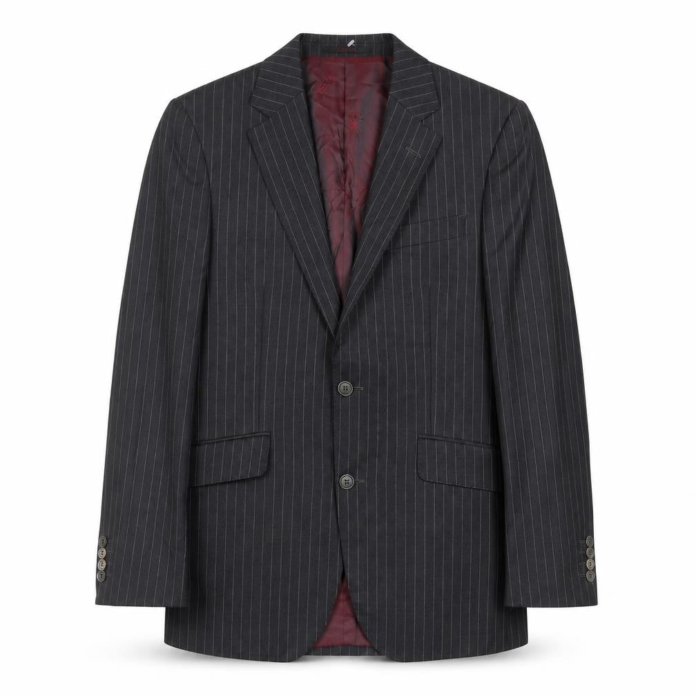 Front view of Chester Barrie Men's Grey Striped Wool Blazer, 38R