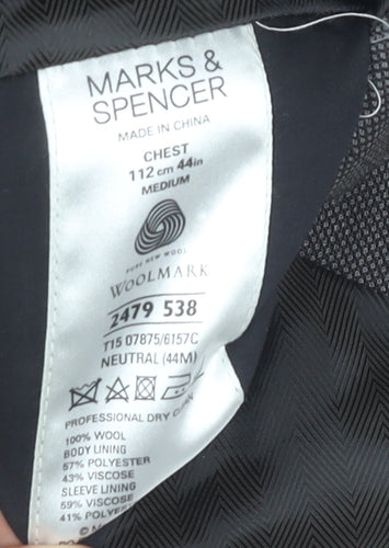 Marks & Spencer Men's Grey Wool Blazer, 44R, Formal