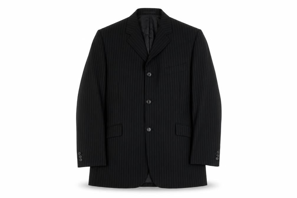Front view of Burton Men's Black Blazer 42S Classic Striped Formal