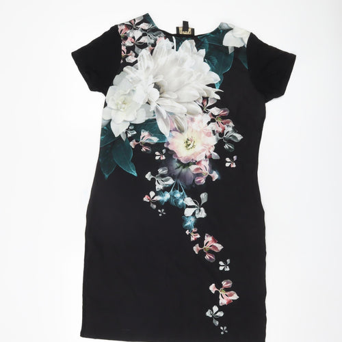 Lipsy London Women's Black Floral Sheath Dress Size 8